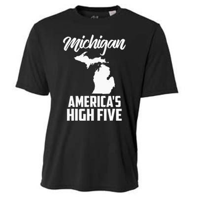 Funny Americas High Five State Of Michigan Gift Men Women Cooling Performance Crew T-Shirt