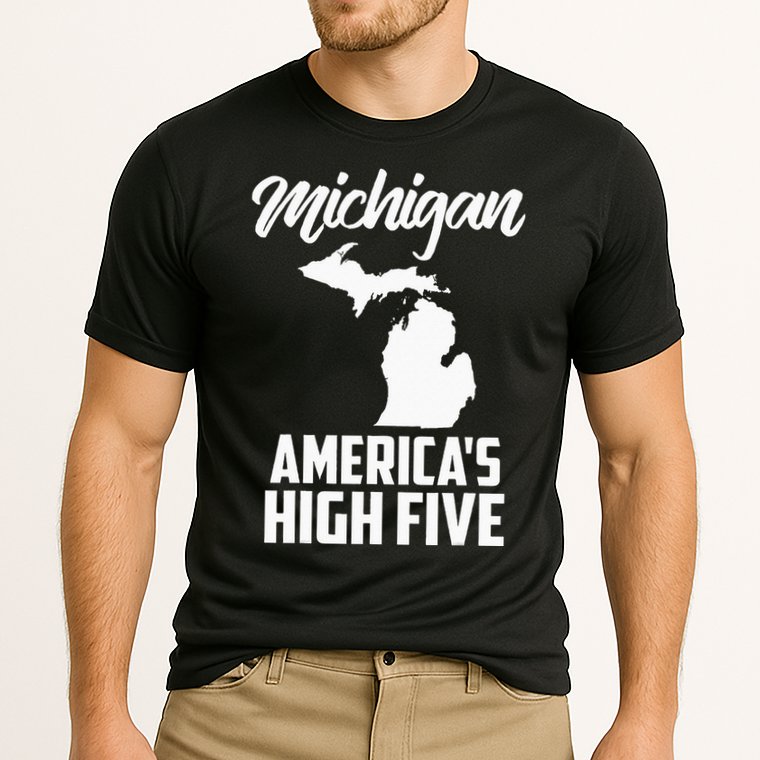 Funny Americas High Five State Of Michigan Gift Men Women Cooling Performance Crew T-Shirt