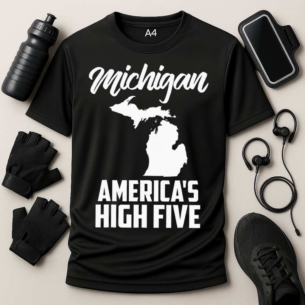 Funny Americas High Five State Of Michigan Gift Men Women Cooling Performance Crew T-Shirt