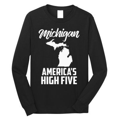 Funny Americas High Five State Of Michigan Gift Men Women Long Sleeve Shirt