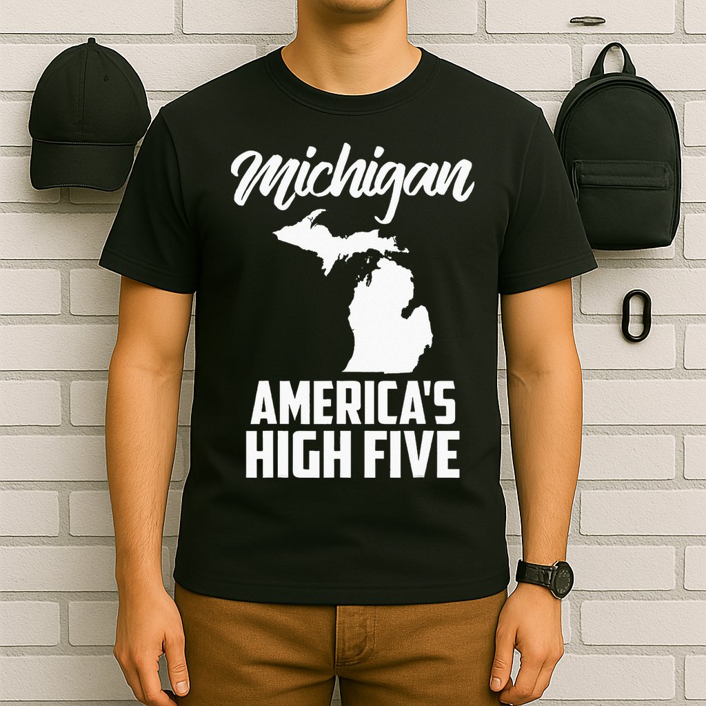 Funny Americas High Five State Of Michigan Gift Men Women T-Shirt