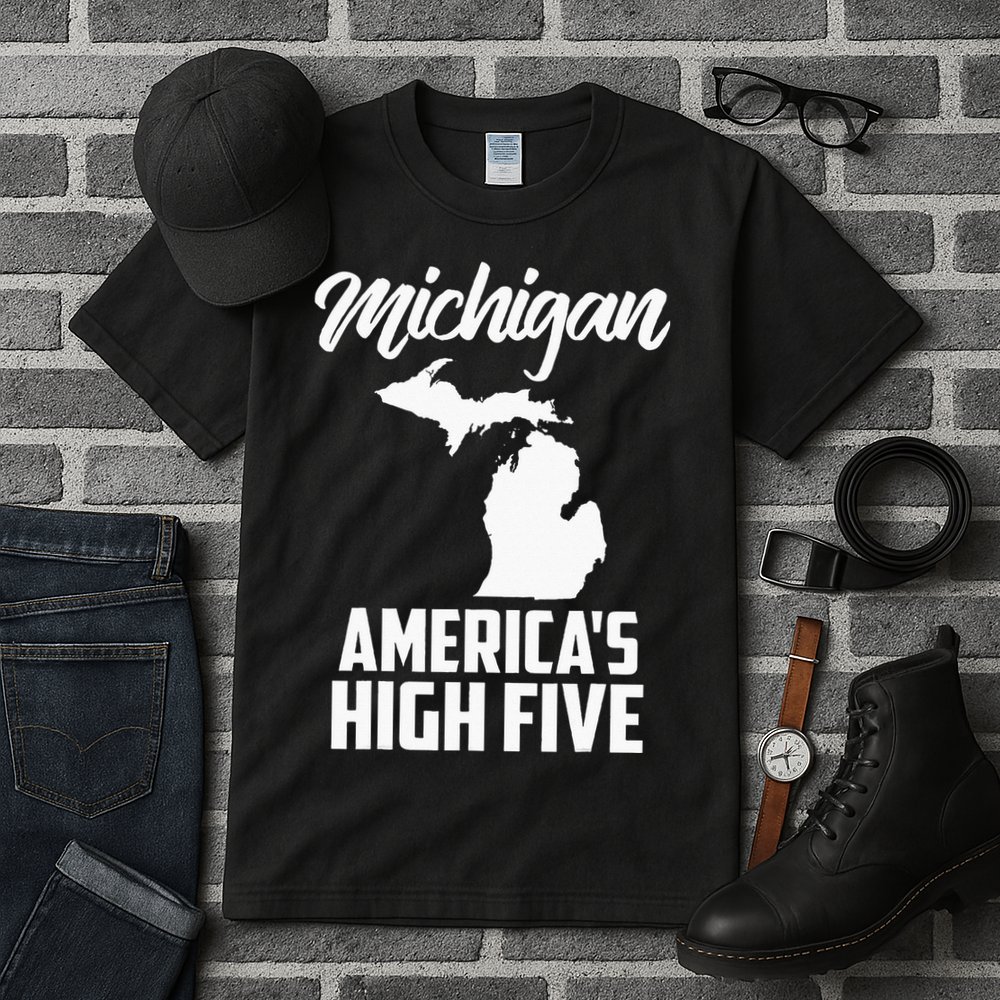 Funny Americas High Five State Of Michigan Gift Men Women Tall T-Shirt