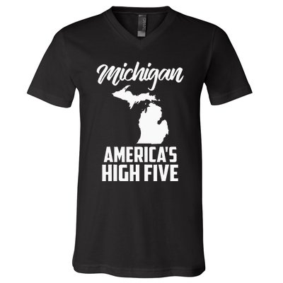 Funny Americas High Five State Of Michigan Gift Men Women V-Neck T-Shirt