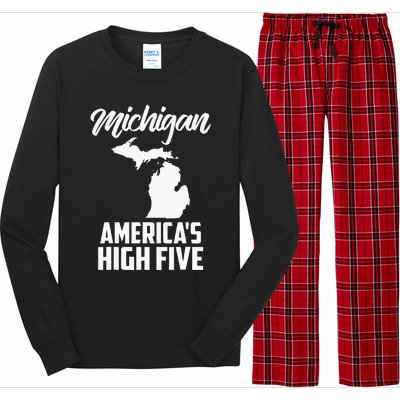 Funny Americas High Five State Of Michigan Gift Men Women Long Sleeve Pajama Set