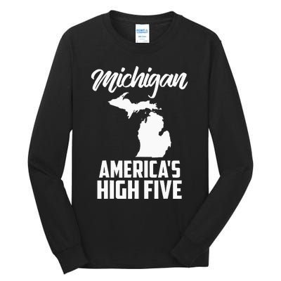 Funny Americas High Five State Of Michigan Gift Men Women Tall Long Sleeve T-Shirt