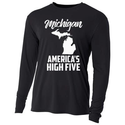 Funny Americas High Five State Of Michigan Gift Men Women Cooling Performance Long Sleeve Crew