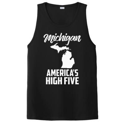 Funny Americas High Five State Of Michigan Gift Men Women PosiCharge Competitor Tank