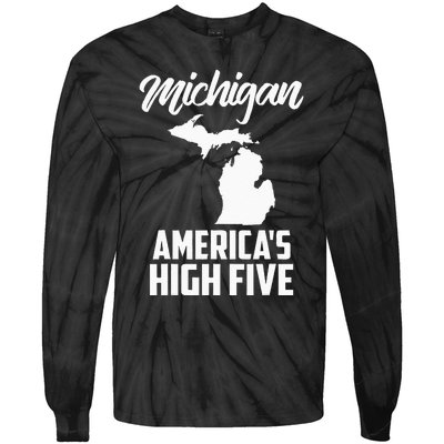 Funny Americas High Five State Of Michigan Gift Men Women Tie-Dye Long Sleeve Shirt