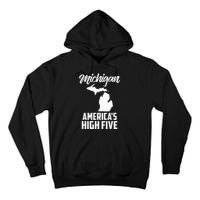 Funny Americas High Five State Of Michigan Gift Men Women Tall Hoodie