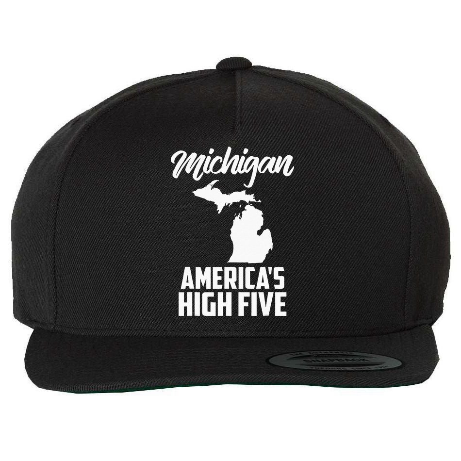 Funny Americas High Five State Of Michigan Gift Men Women Wool Snapback Cap