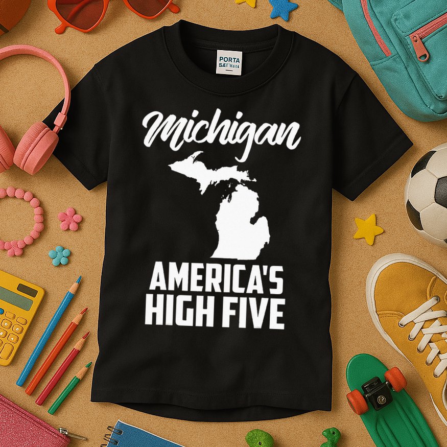 Funny Americas High Five State Of Michigan Gift Men Women Kids T-Shirt