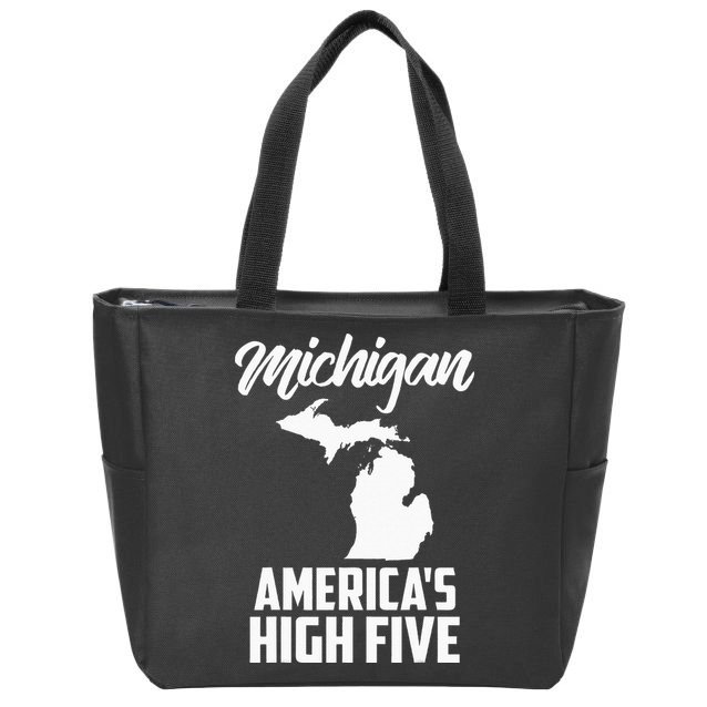 Funny Americas High Five State Of Michigan Gift Men Women Zip Tote Bag
