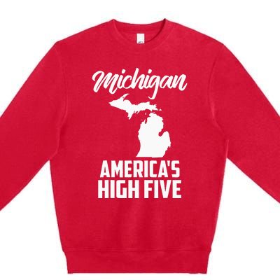 Funny Americas High Five State Of Michigan Gift Men Women Premium Crewneck Sweatshirt