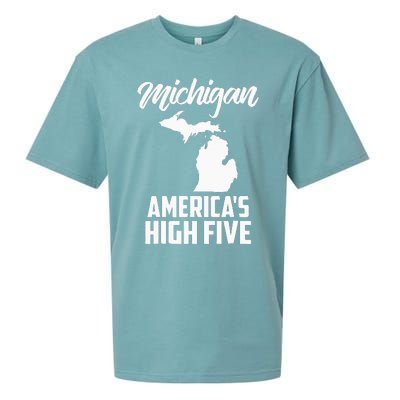 Funny Americas High Five State Of Michigan Gift Men Women Sueded Cloud Jersey T-Shirt