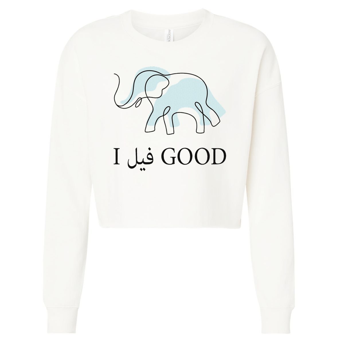 Funny Arabic Humor Elephant I Feel Good Arabic Quote Cropped Pullover Crew