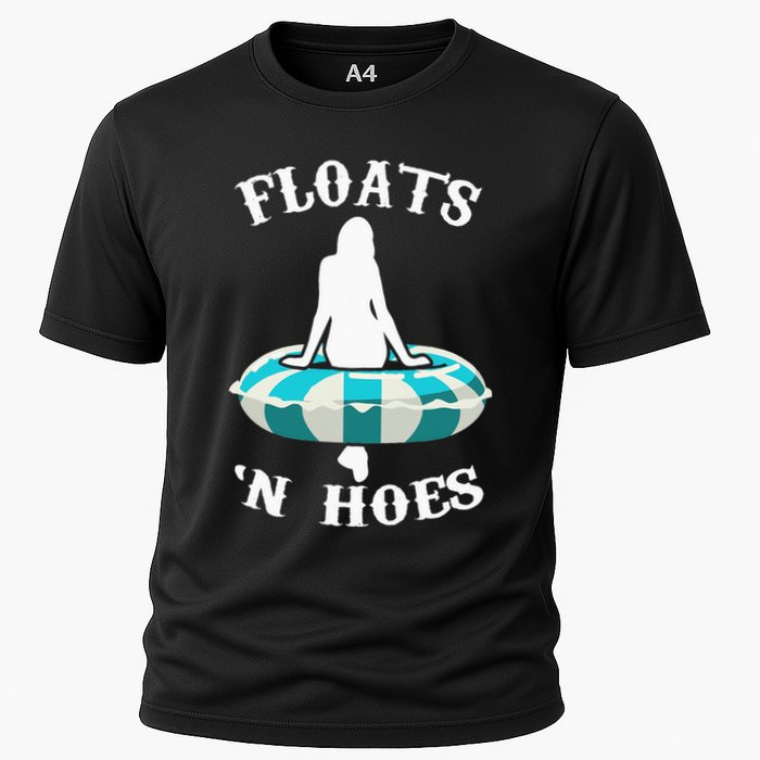 Floats And Hoes Funny Summer Vacation Float Trip Tubing Cooling Performance Crew T-Shirt