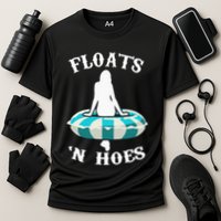 Floats And Hoes Funny Summer Vacation Float Trip Tubing Cooling Performance Crew T-Shirt