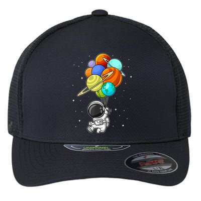 Funny Astronaut Holding Planet Balloons Space Toddler Flexfit Unipanel Trucker Cap