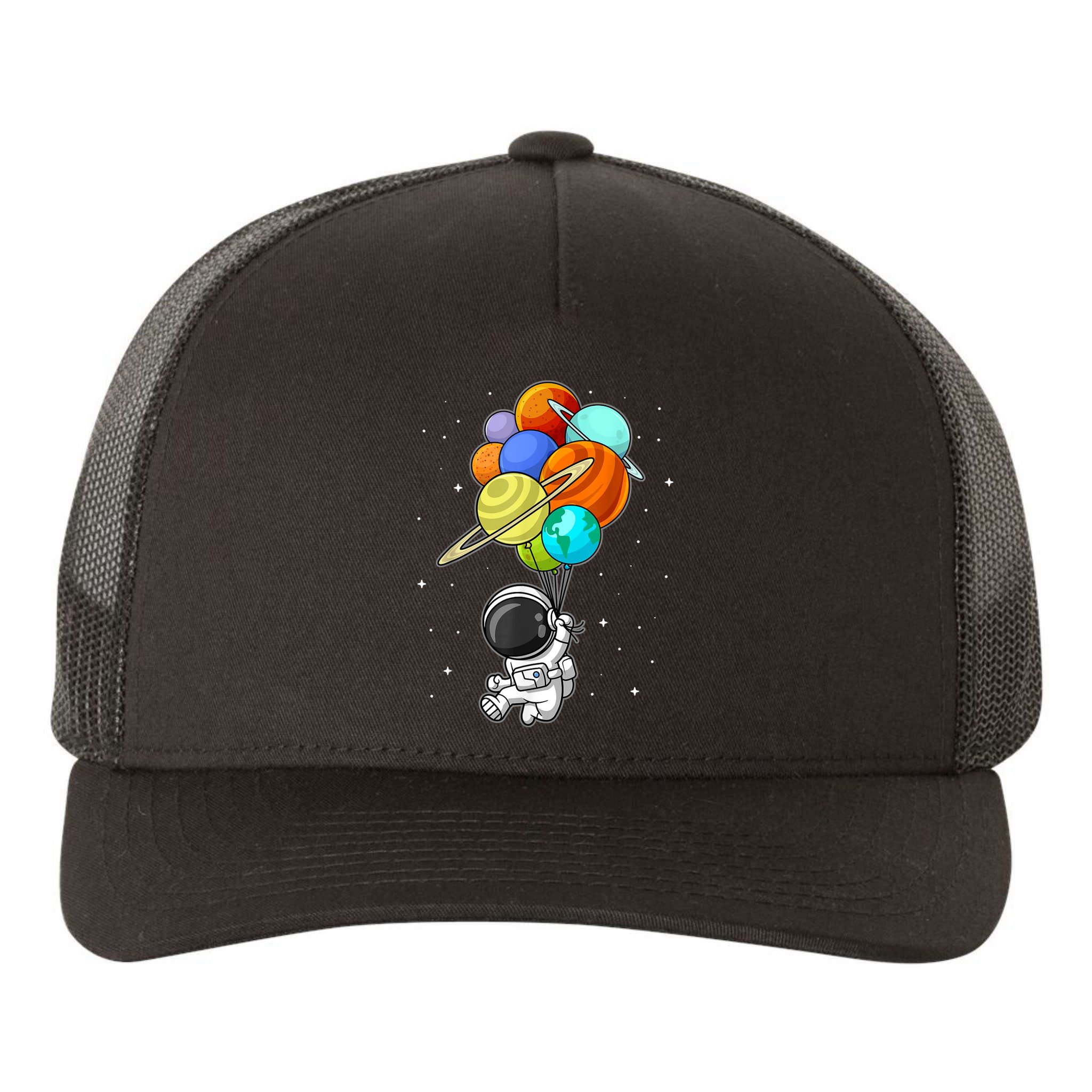Funny Astronaut Holding Planet Balloons Space Toddler Yupoong Adult 5-Panel Trucker Hat