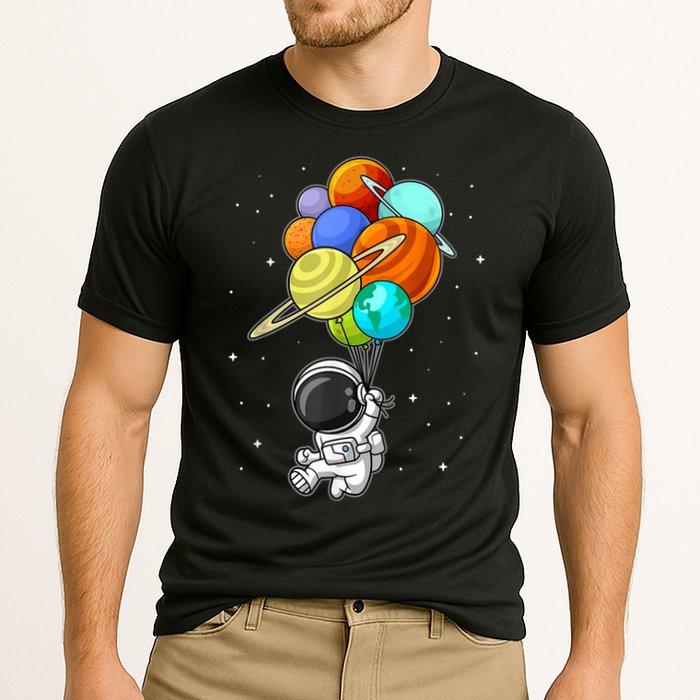 Funny Astronaut Holding Planet Balloons Space Toddler Cooling Performance Crew T-Shirt