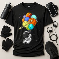 Funny Astronaut Holding Planet Balloons Space Toddler Cooling Performance Crew T-Shirt