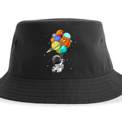 Funny Astronaut Holding Planet Balloons Space Toddler Sustainable Bucket Hat