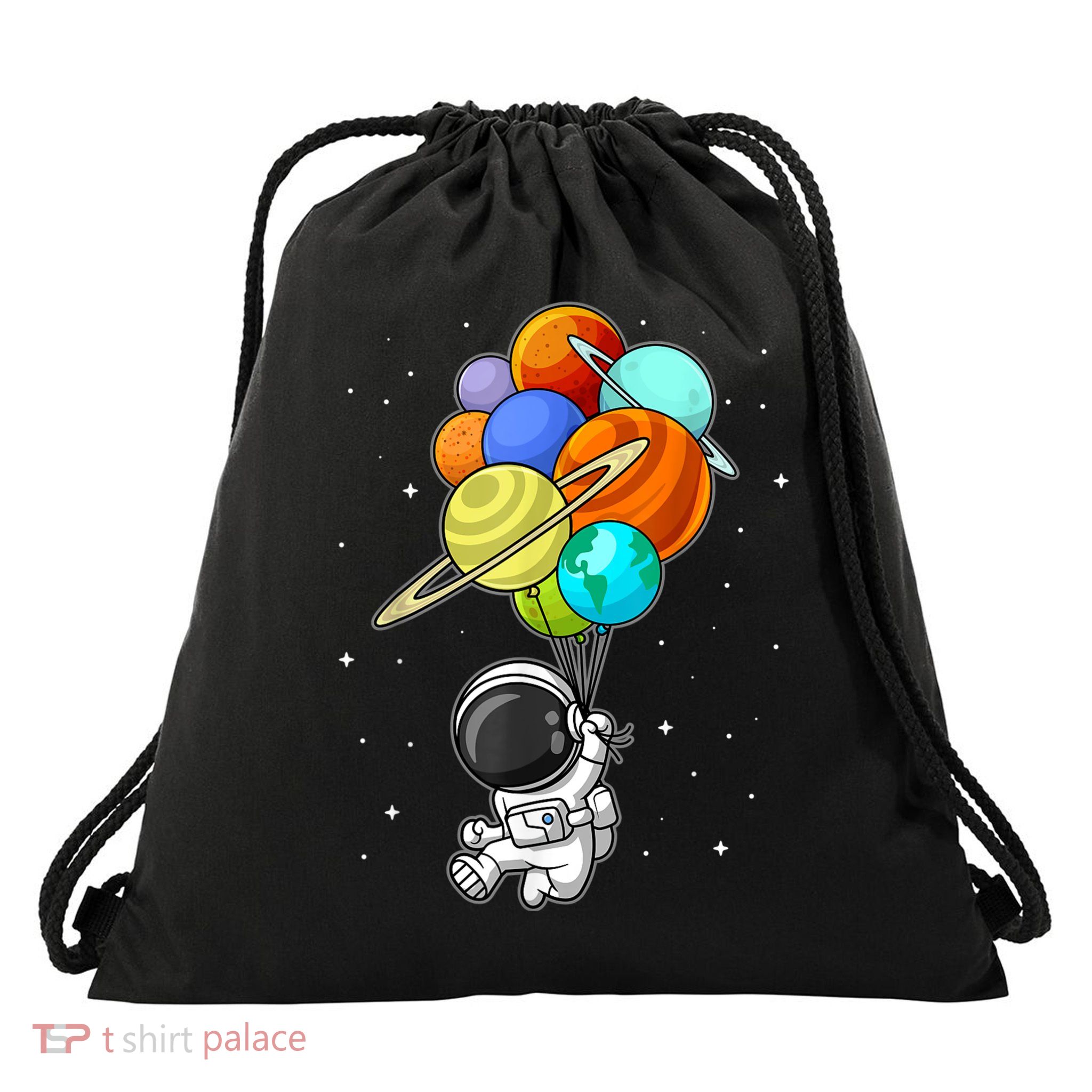Funny Astronaut Holding Planet Balloons Space Toddler Drawstring Bag