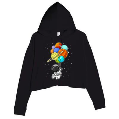 Funny Astronaut Holding Planet Balloons Space Toddler Crop Fleece Hoodie