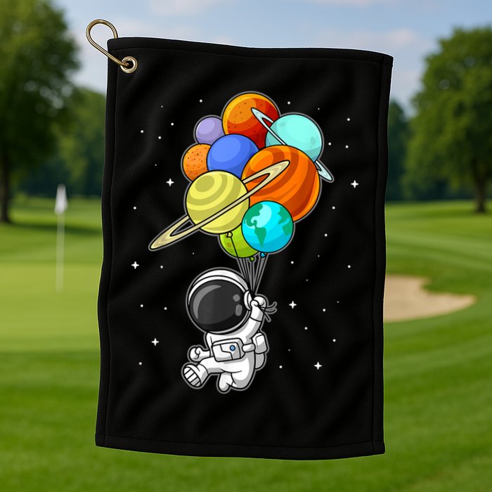 Funny Astronaut Holding Planet Balloons Space Toddler Golf Towel