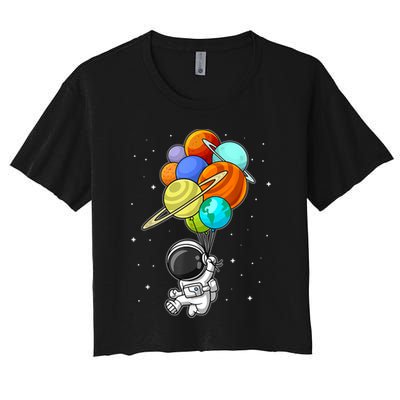 Funny Astronaut Holding Planet Balloons Space Toddler Crop Top