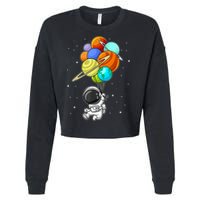 Funny Astronaut Holding Planet Balloons Space Toddler Cropped Pullover Crew