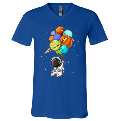 Funny Astronaut Holding Planet Balloons Space Toddler V-Neck T-Shirt