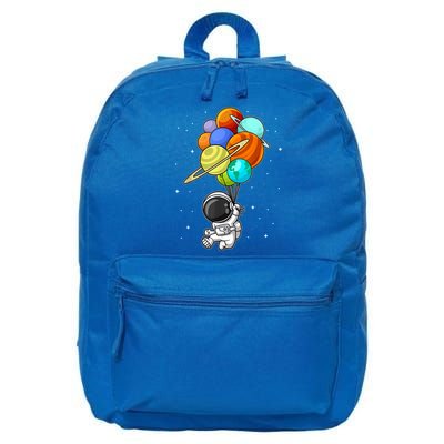 Funny Astronaut Holding Planet Balloons Space Toddler 16 in Basic Backpack
