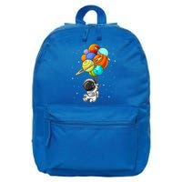 Funny Astronaut Holding Planet Balloons Space Toddler 16 in Basic Backpack