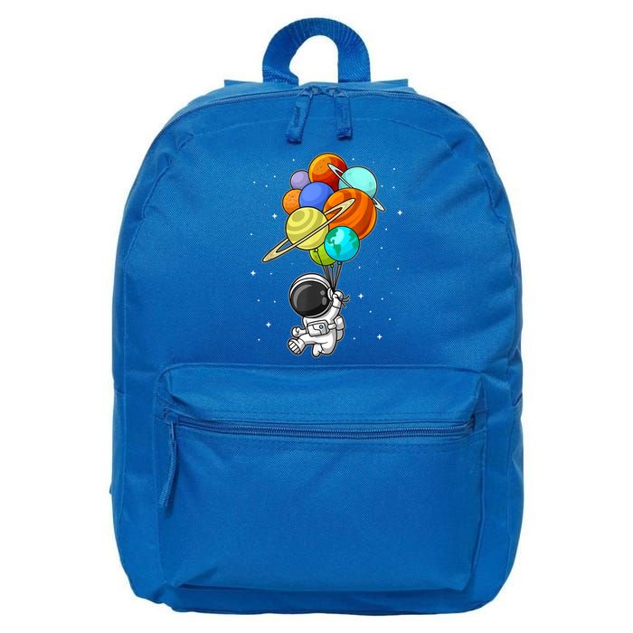 Funny Astronaut Holding Planet Balloons Space Toddler 16 in Basic Backpack