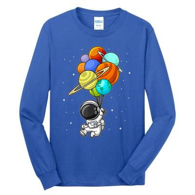 Funny Astronaut Holding Planet Balloons Space Toddler Tall Long Sleeve T-Shirt