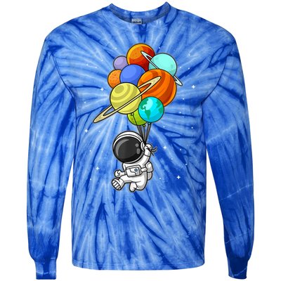 Funny Astronaut Holding Planet Balloons Space Toddler Tie-Dye Long Sleeve Shirt