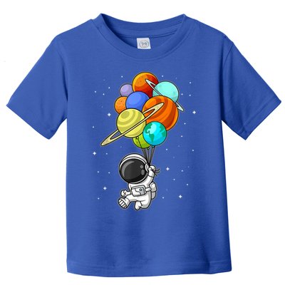 Funny Astronaut Holding Planet Balloons Space Toddler Toddler T-Shirt
