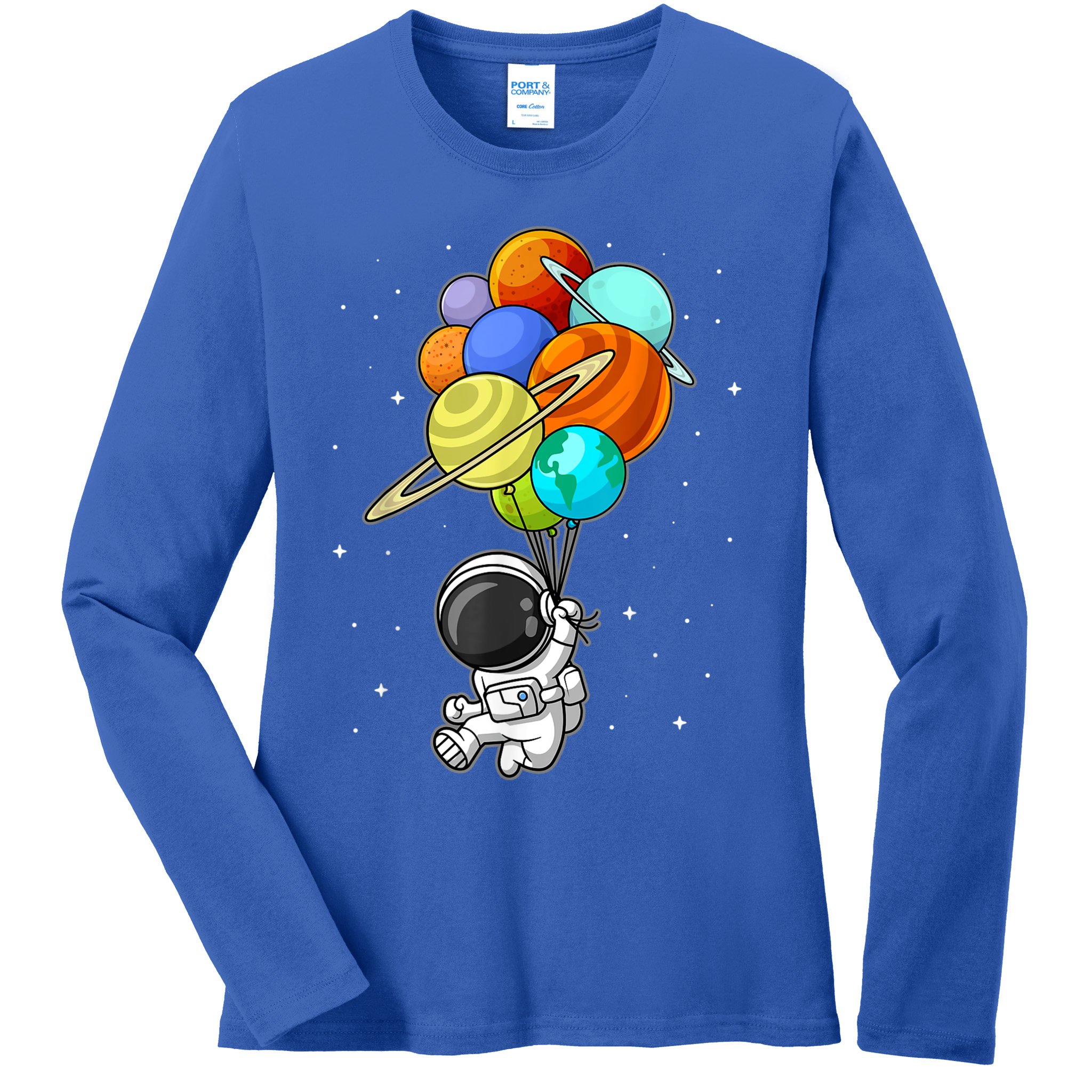 Funny Astronaut Holding Planet Balloons Space Toddler Ladies Long Sleeve Shirt