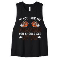 Funny Adult Humor Halloween If You Like My Pumpkins You Should See My Pie Women's Racerback Cropped Tank