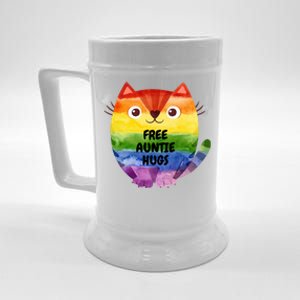 Free Auntie Hugs Pride Lgbtq Flag Cat Cool Gift Beer Stein