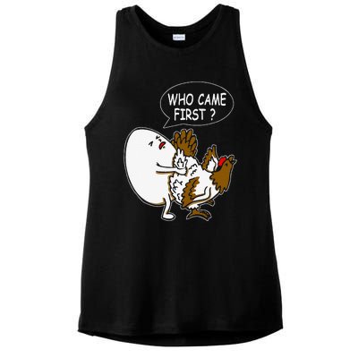 Funny Adult Humor Jokes Who Came First Chicken Or Egg Ladies PosiCharge Tri-Blend Wicking Tank