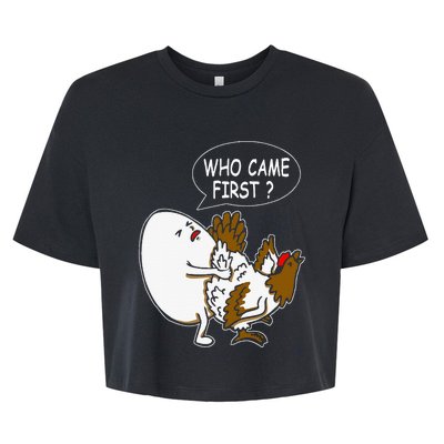 Funny Adult Humor Jokes Who Came First Chicken Or Egg Bella+Canvas Jersey Crop Tee