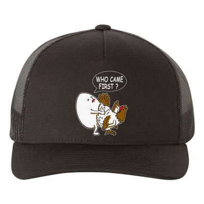 Funny Adult Humor Jokes Who Came First Chicken Or Egg Yupoong Adult 5-Panel Trucker Hat