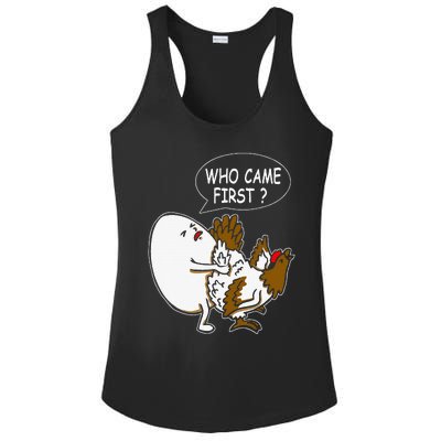 Funny Adult Humor Jokes Who Came First Chicken Or Egg Ladies PosiCharge Competitor Racerback Tank