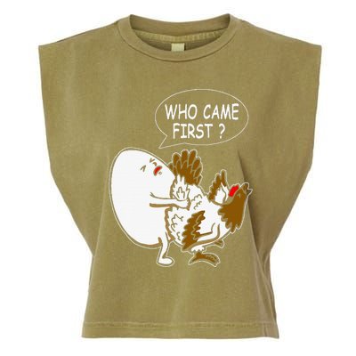 Funny Adult Humor Jokes Who Came First Chicken Or Egg Garment-Dyed Women's Muscle Tee