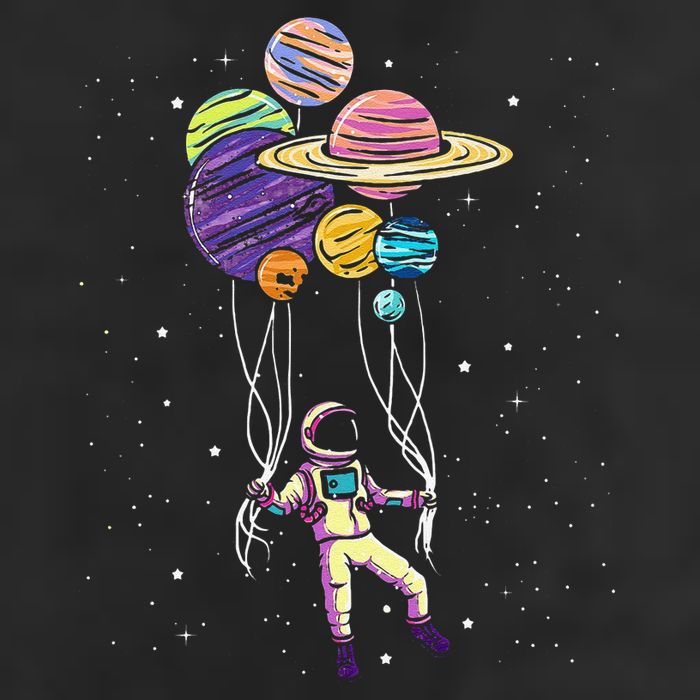 Funny Astronaut Holding Planet Balloons Stem 7 Panel Mesh Trucker Snapback Hat
