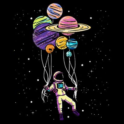 Funny Astronaut Holding Planet Balloons Stem T-Shirt