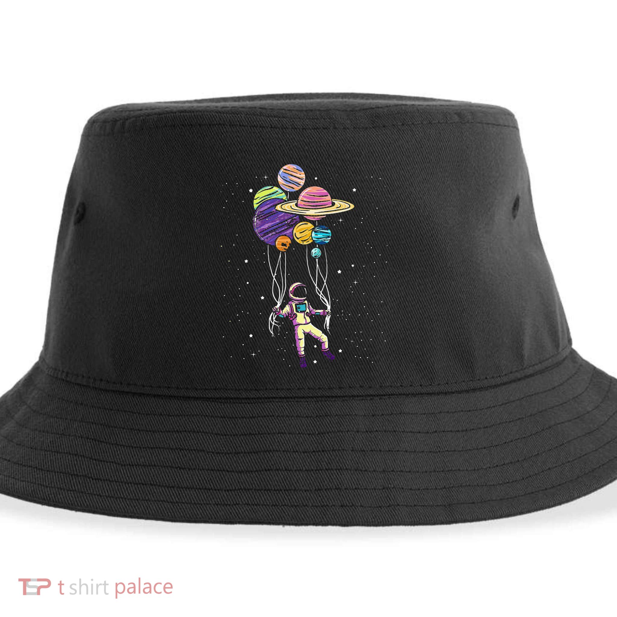 Funny Astronaut Holding Planet Balloons Stem Sustainable Bucket Hat
