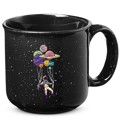Funny Astronaut Holding Planet Balloons Stem 15oz Campfire Ceramic Mug